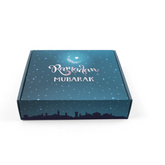 Ramadan Mubarak cadeaubox in turquoise met hapjes mee en hartige hapjes voor Ramadan